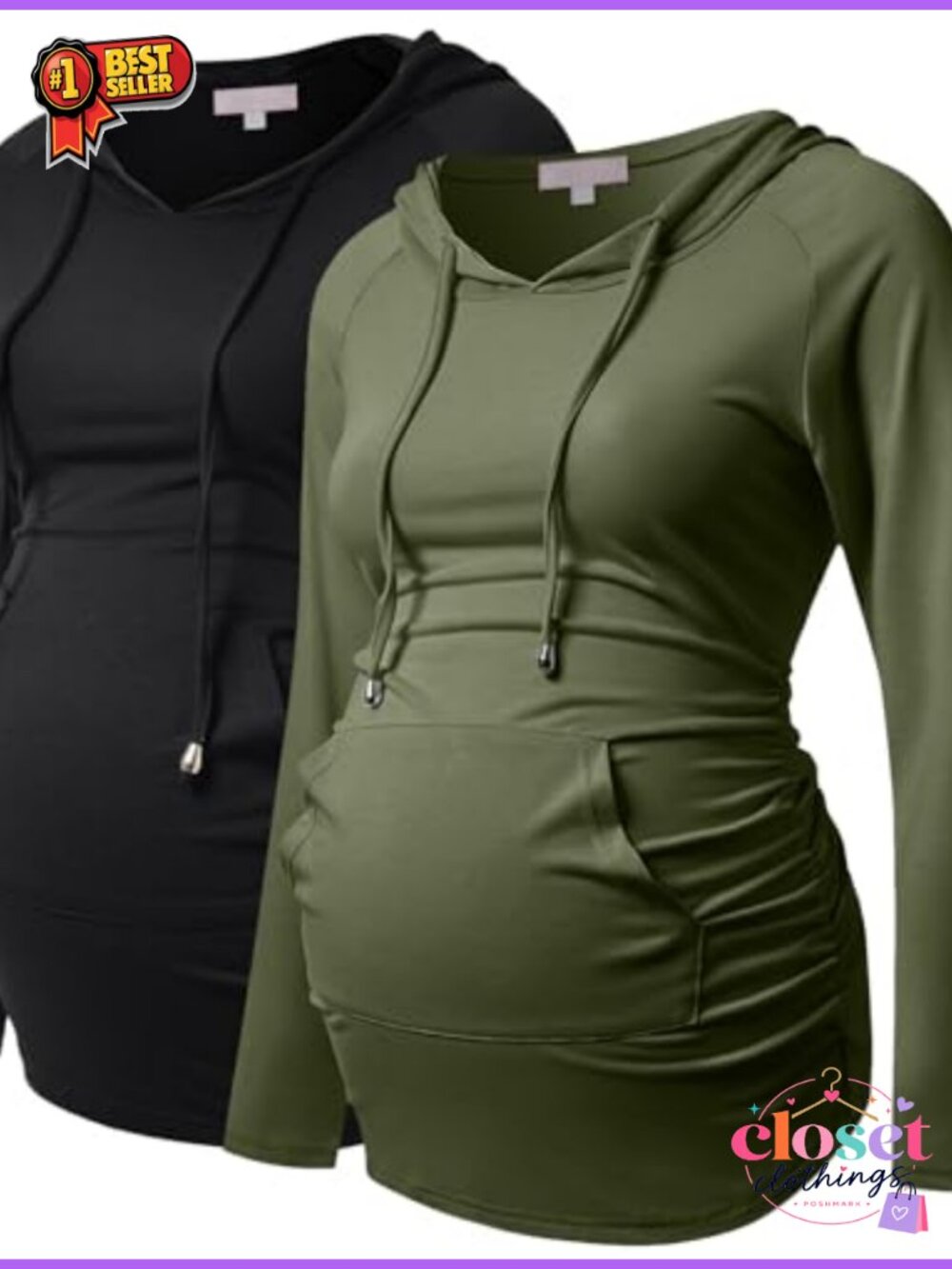 Maternity Hoodie Long Sleeve Pullover Top Slim Fit Casual Layering Sweatshirt